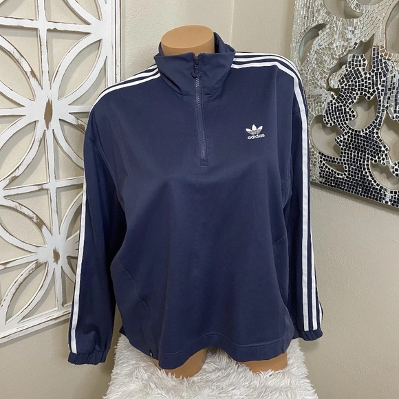 ADIDAS ORIGINALS AEROREADY medium NAVY FABRIC CLASH PULLOVER TRACK TOP JACKET - Picture 1 of 7